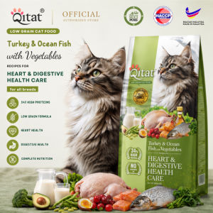QITAT Low Grain Dry Cat Food【1.5KG】Turkey & Ocean Fish | Adult Cat Food | Heart & Digestive Health Care | High Protein