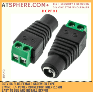 CCTV DC Plug Female Screw On Type 2 Wire +/- Power Connector Inner 2.5mm Easy to use and Install DCPF01