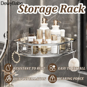 DewyBabe Bathroom Storage Rack No Drill Stainless Steel Corner Storage Rack Wall Mounted Shower Organizer