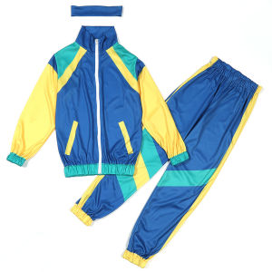 Boys and Girls 80s Tracksuit Kids Hip Hop Costume Top Pants Sets Outfit Retro Disco Dance Sportswear Blue Pink Baseball Uniform 3pcs