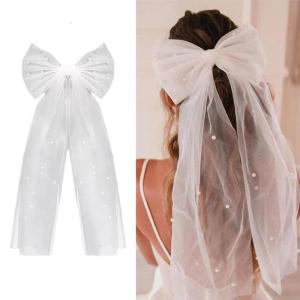 Tulle Bowknot Mạng Che Mặt cô dâu với an toàn Kẹp Tóc Bướm lớn cung đầu tấm màn che cho tiệc độc thân và lễ cưới