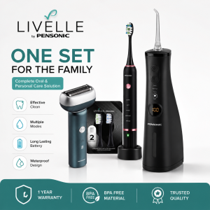 Pensonic Livelle Family Pack includes water flosser shaver electric toothbrush. One set for the family.
