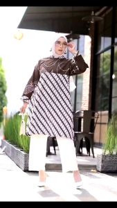 Tunik batik kombinasi batik sogan seragam kantor seragam pkk baju atasan batik atasan wanita seragam keluarga