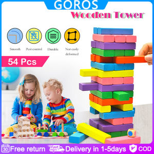 【In Stock】Toy Colorful Tower Blocks Stacking Game 54 Piece Classic Wooden Blocks Toy Wooden Blocks Quantity Stacking Height For Kids Adults