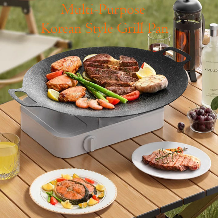 Portable Korean Grill Pan, Non,Stick Maifan Stone Coating For Span Style Background Red Span Indoor Outdoor Cooking