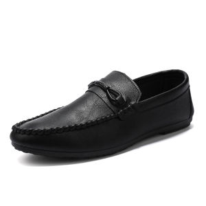 Korean Fashion Loafer Shoes for Men Black Students Leather Shoes Summer Breathable Office Shoes