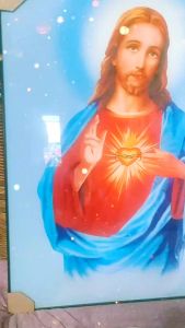 TWIN HEARTS OF JESUS AND MARY TEMPERED GLASS SET SIZES 23 X 30 inches each or 46 X 30 inches all 1 SET
