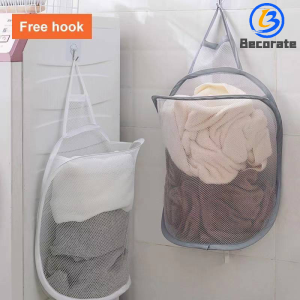 BECORATE Self-Adhesive Folding Net Dirty Clothes Basket Cartoon Storage Large Capacity No Punching Toilet Bin