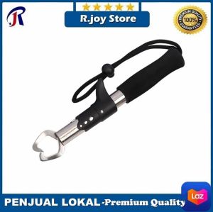 BISA COD - Portable Stainless Steel Fishing Gripper Lip Grip Alat Penjepit Bibir Mulut Ikan Tool Equipment Mengangkat Memegang Hasil Tangkapan Fish Sungai Laut Danau Tidak Licin Perlengkapan Memancing Kuat Mudah Portabel Aman - Hitam