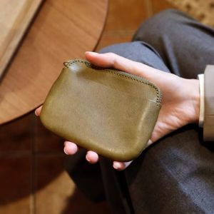 PARKOUR Vintage Minimal Lipstick Pouch Portable Ultra Thin Vegetable Tanned Card Holder Organize Small Essentials Lightweight Coin Purse Daily Commuting