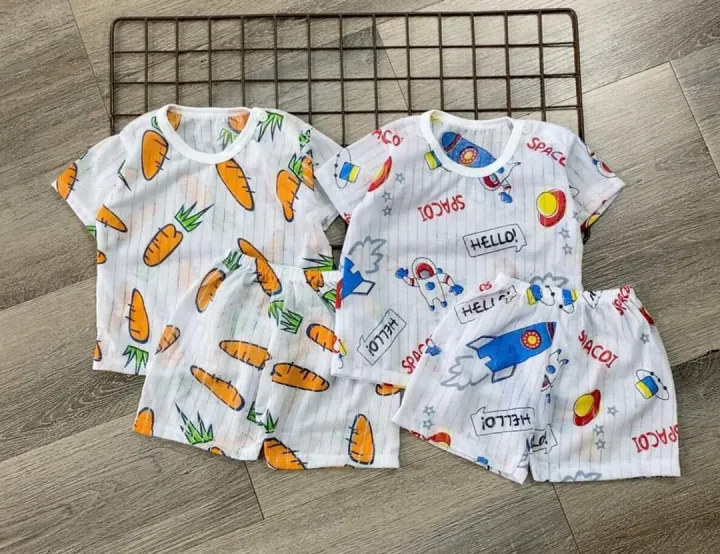 Set 5 bộ đồ cotton giấy thoáng mát cho bé yêu