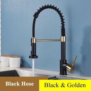 Golden Kitchen Faucet Pull Down Sprayer Nozzle Hot Cold Water Mixer Tap Single Handle Brass For Kitchen Sink Taps Crane