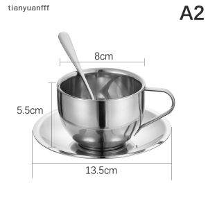 Stainless Steel Tea Cup 180/200ml Coffee Mug Milk Water Mug Thermos Mug  Three piece set cup + spoon + saucer