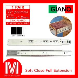 Giano Ball Bearing Soft Close Full Extension 22" Drawer Slide Guide for Cabinet (1 pair) (Zinc Plated)