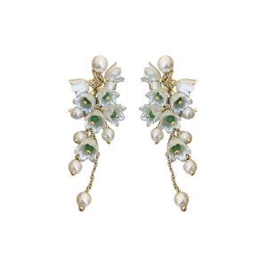 BAIXL Temperament Fairy Flower Cute Lovely Sweet Female Earrings Korean Style Ear Drop Pearl Earrings Dangle Earrings