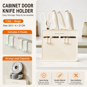 Wall-Mounted No-Drill Knife Holder with Hooks Kitchen Utensil Rack for Knives & Spatulas