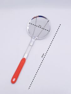 กระชอนด้ามแดงมีขนาด14-28cm ตาถี่ กระชอนตักของทอด ด้ามจับแข็งแรง กระชอนสแตนเลส