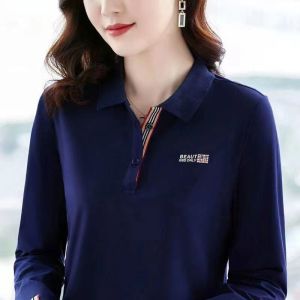 100KG Fat Girl Can Wear Long Sleeve Women Polo Shirt Casual Sport Fashion Purple shirt Plus Size Loose Blouse with collar Lady Lapel T-shirt