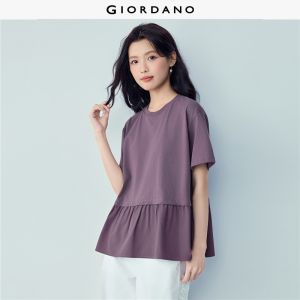 GIORDANO Women T-Shirt Warm Weather T-Shirt Knitted Fabric T-Shirt Slight Elasticity T-Shirt 13326269