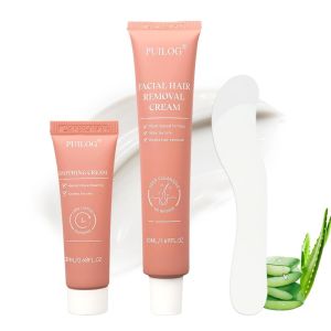 Gentle Facial Hair Removal Cream Kit for Women Face Sensitive Skin - Painless Depilatory Cream for Upper Lip Chin with Soothing Cream & Spatula 4 Min Flawless At-Home Hair Remover 2.37 Fl.Oz