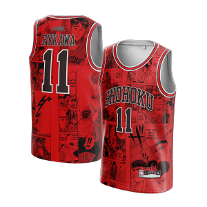 Jersey Rukawa Shohoku #11 SLAM DUNK ANIME MERAH CUSTOM RED - Swingman Bola Basket NBA Baju Kaos T-Shirt Tshirt Atasan Costum Kostum Custom Sakuragi Hanamichi