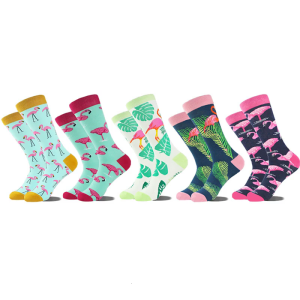 5 Pairs Cute Colorful Flamingo Patterned Middle Tube Socks Set Gift for Women and Men Funny Novelty Crew Casual Socks