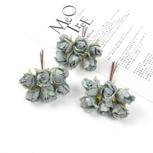 6 PCs/Lot Mini buatan Rose bunga Bouquet rumah hiasan bilik sutera Rose bunga palsu parti perkahwinan bunga hiasan dinding DIY kraf simulasi bunga