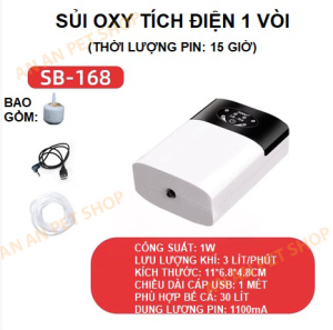 Máy sủi Oxy Hồ cá Tích điện 2 vòi SOBO SB-168 SB-268 (Đã bao gồm bộ dây và đá sủi)