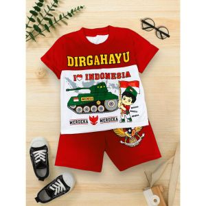 Setelan Merah Putih Anak Bermotif Terbaru Bahan Katun Ready Usia Anak 3 Bulan-10 Tahun Terbaru