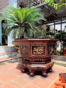 Khuôn đúc chậu bát giác 1m và chân đôn - hoa văn cây tùng và hoa mẫu đơn (khuôn ABS có lòng trong đầy đủ)