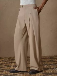 New light business elegant Italian style Naples solid color button pleated high waisted pants for mens suit pants2026