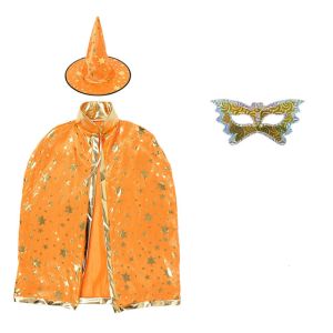 MMLUCK 3pcs Áo choàng phù thủy Bộ trang phục hóa trang Halloween Ngôi sao ánh kim Áo choàng họa tiết ngôi sao. Bộ áo choàng mũ và  nạ phù thủy Hài hước Có thể tái sử dụng. Bộ trang phục hóa trang thành ảo thuật gia. Người lớn và trẻ em