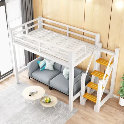 Katil Loteng Modern Queen Sturdy Loft Bed Frame With Walking Stair Space Saving Queen Single Loft Bed Strong Steel 阁楼床
