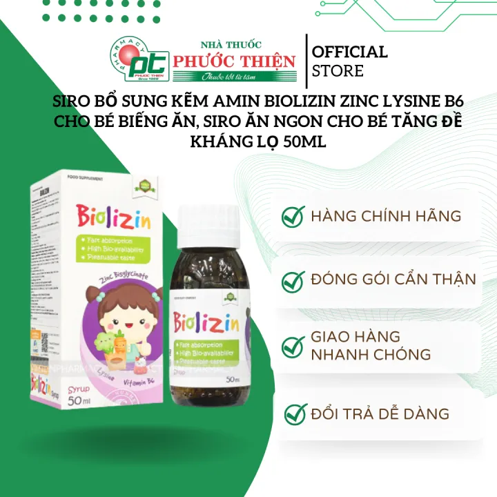 Siro bổ sung kẽm amin BIOLIZIN zinc Lysine B6 cho bé biếng ăn, Siro ăn ngon cho bé Tăng đề kháng lọ 50ml