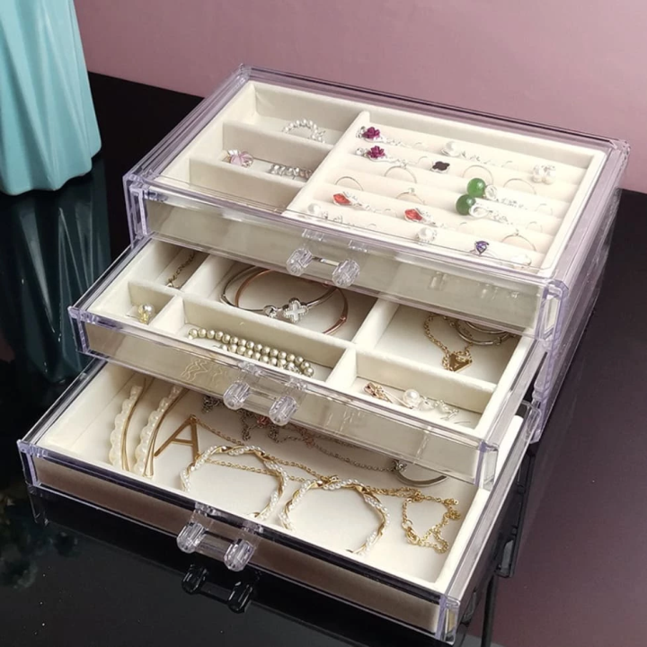 EDENSHOP Drawers Acrylic Jewelry Box Drawer Velvet Tray