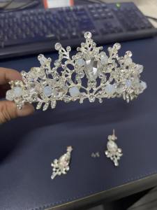 Crown Set with Matching Earrings Hair Accessories Silver Alloy Rhinestone Bridal for Wedding Sagala Pageant Crown Tiara