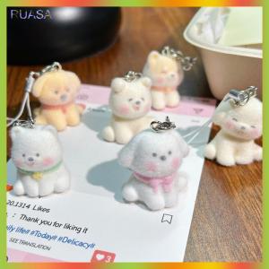 RUASA Cute Cartoon Dog Lovely Animal Keychain Backpack Pendant Ornament Couple Gifts Phone Lanyard Flocking Puppy Phone Chain Keyring