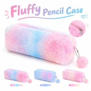 LDMPDQ Gradient Color Pencil Case Plush Large Capacity Pen Box  Stationery Storage Bag Student