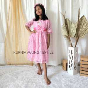 Baju Lebaran Anak Perempuan Terbaru 2022  Hari Raya Dress Anak Cewek Brokat Mewah Import 2 Tahun sampai 12 tahun Gaun Anak Hari Raya Idul Fitri Hijau Botol KA91