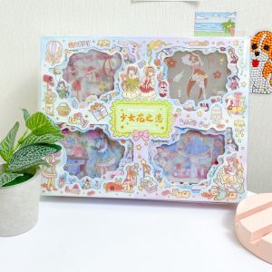 Stiker Anak Seri Mimi Aesthetic Anti Air Kartun Korea 32 & 100 Lembar 1 Box Stiker Sekolah Anime Binatang Buah Pohon Game Warna 2D