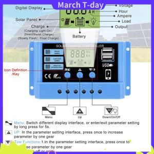 March 20A 30A เครื่องควบคุมการชาร์จพลังงานแสงอาทิตย์12V 24V แผงเซลล์แสงอาทิตย์สำหรับรถยนต์ตัวควบคุม PV LCD สำหรับแบตเตอรี่ตะกั่วกรดแบตเตอรี่ลิเธียม USB คู่