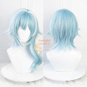 ZEEMIN Eula Cosplay Wig 48cm Blue White Wig Heat Resistant Synthetic Hair Anime Wigs + Wig Cap