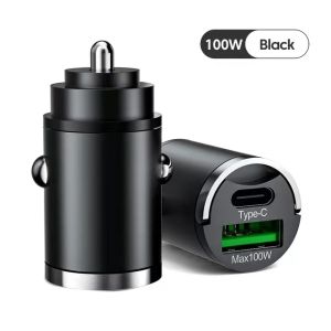 VAORLO Mini 100W PD QC Pull Ring Fast Charging Car Charger USB C Car Phone Charger Adapter Compatible With iPhone 15 14 For Xiaomi Samsung Huawei