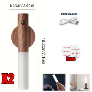 🔥Malaysia Spot Hight Quality 2Pcs Solid Wooden USB Rechargeable Motion Sensor Night Light Multifunctional Magnetic Light