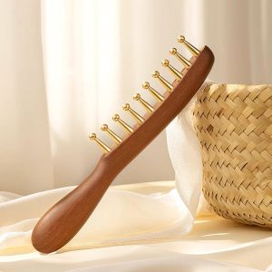 Brass head massage comb 💕  Relieves fatigue Reduces headaches Facial meridian brush Wide-tooth comb Sandalwood meridian comb