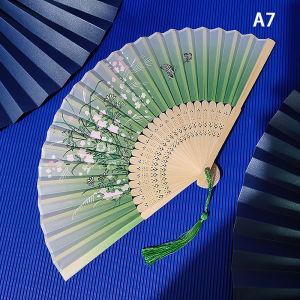 Fantic Vintage Chinese Style Folding Fan bamboo hand fan Wooden Shank Classical Dance Fan with Tassel Elegent Female Fan Home Decor