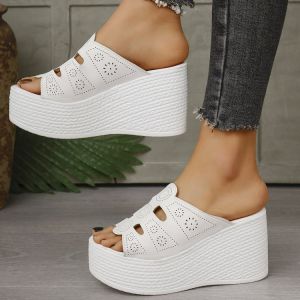 Free Shipping New Wedge-Heeled Platform-Soled Sandals With A Hollowed-Out Fish-Mouth Design Slip-On Style And Roman-Inspired High Heels
