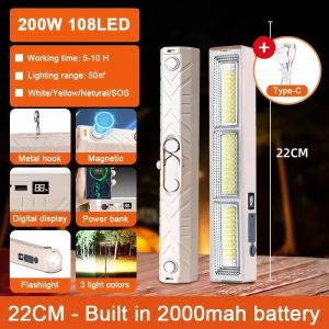 Termaya LED Magnetic Work Light with Hook Portable USB Rechargeable High Brightness LED Camping Lamp Waterproof Market Light
