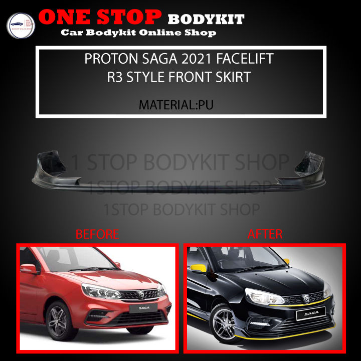 PROTON SAGA 2021 FACELIFT R3 STYLE FRONT SKIRT (R3) POLYURETHANE (PU ...
