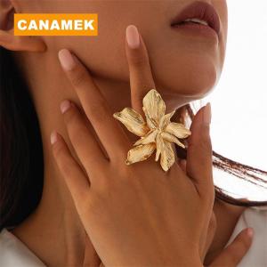 【CANAMEK】 Vintage Big Flower Ring For Women Irregular Metal Punk Finger Ring Party Jewelry Gifts